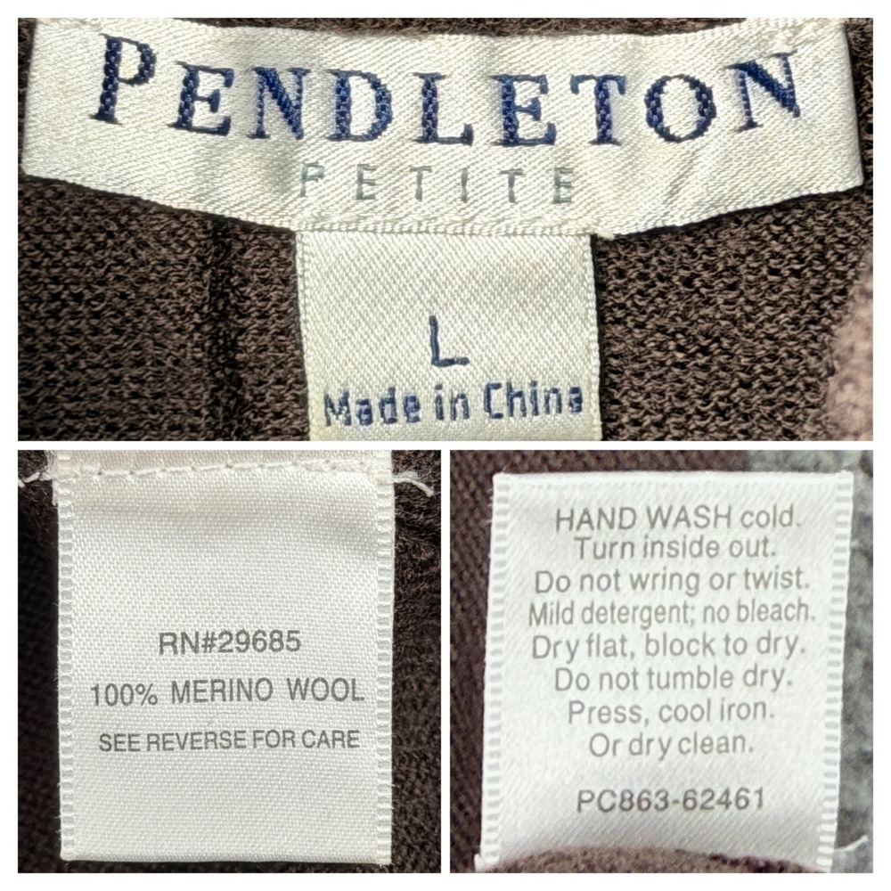 Pendleton Petite Women's L Brown 100% Merino Wool Mock Neck Sweater Pullover - Picture 3 of 13